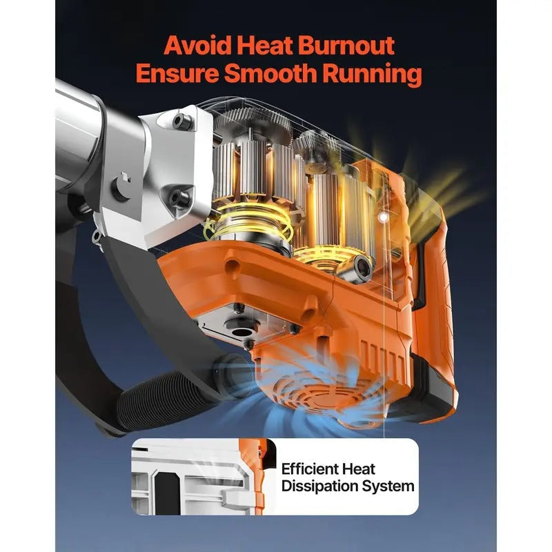 VEVOR Demolition Jack Hammer, 3500W Jack Hammer Concrete Breaker, 2pcs Chisel with Gloves & 360°C Swiveling Front Handle for Trenching, 1900 BPM Heavy Duty Electric Jack Hammer, Orange/Black