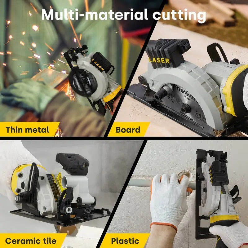 Mini Circular Saw, ENVENTOR 5.8A Compact Circular Saw With Laser Guide, Mini Saw 6 Saw Blades, Max Cutting Depth 1-11/16"(90°), 1-1/8"(45°), Ideal For Soft Metal, Wood, Tile, Drywall, And Plastic Cuts