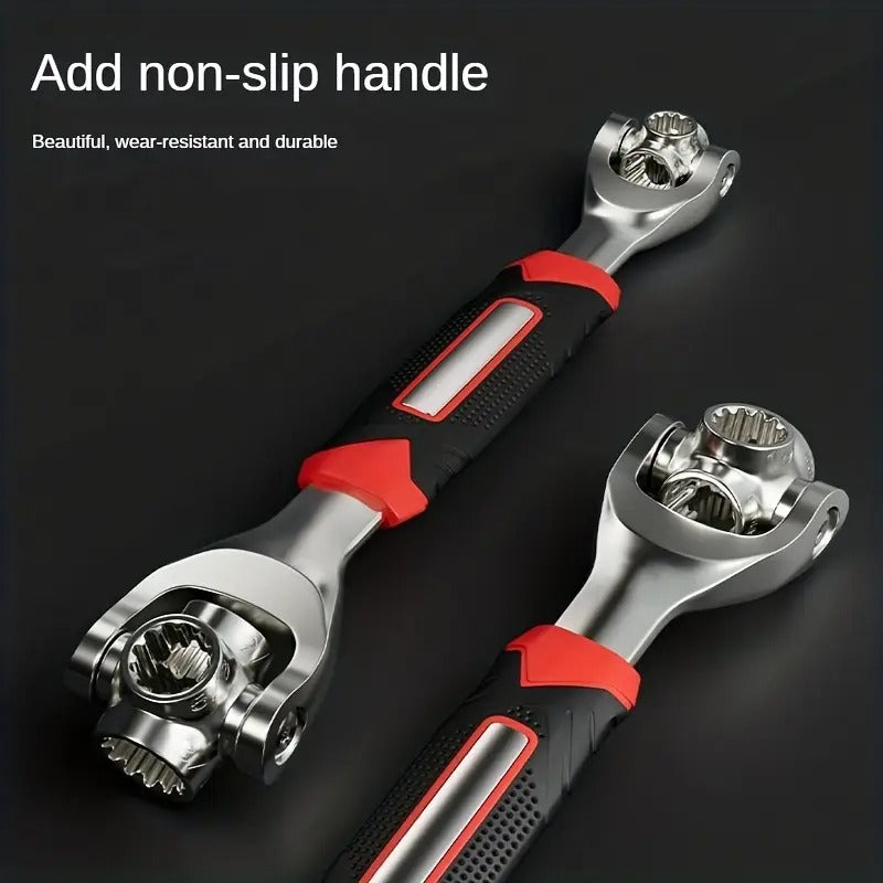 1pc 8-in-1 Multi-Function Socket Wrench with Non-Slip Ergonomic Handle & 52-in-1 Torque Wrench - Heavy-Duty 45 Steel Construction, 8 Sockets (Metric & SAE), 360° Rotating Head for Car Tire Removal, Automotive Repair Tool