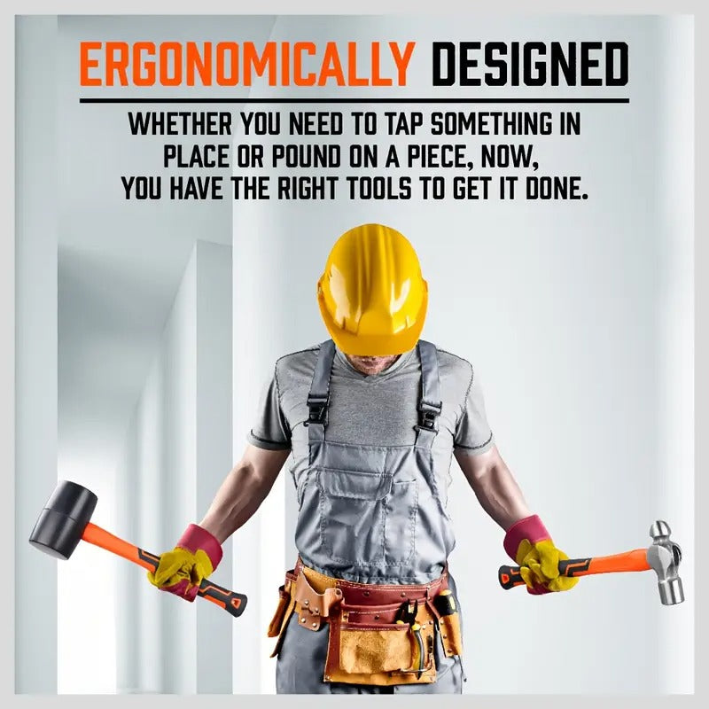 [5pcs HORUSDY Hammer] HORUSDY 5pcs Hammer Set | 16oz Ball Pein Hammer, 32oz Ball Pein Hammer, 32oz Rubber Mallet, 3lb Sledge Hammer, 3lb Cross Peen Hammer