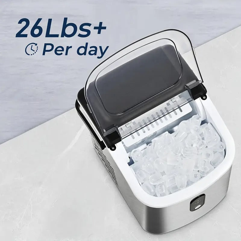 [ICYGLEE Ice Maker] ICYGLEE Portable Ice Maker | 26.5lbs Per Day, 9 Ice Cubes In 6 Mins, Self-Cleaning Countertop Ice Maker with Basket And Scoop - for Home/Kitchen/Outdoor Activities/RV
