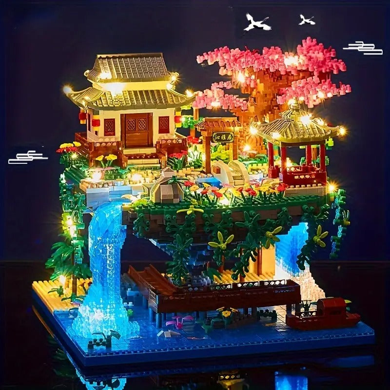 3320pcs Micro Building Blocks Set Chinese Architecture of Peach Blossom, Cherry Blossom Bonsai Tree Building Set, Collectible Models of Classical Famous