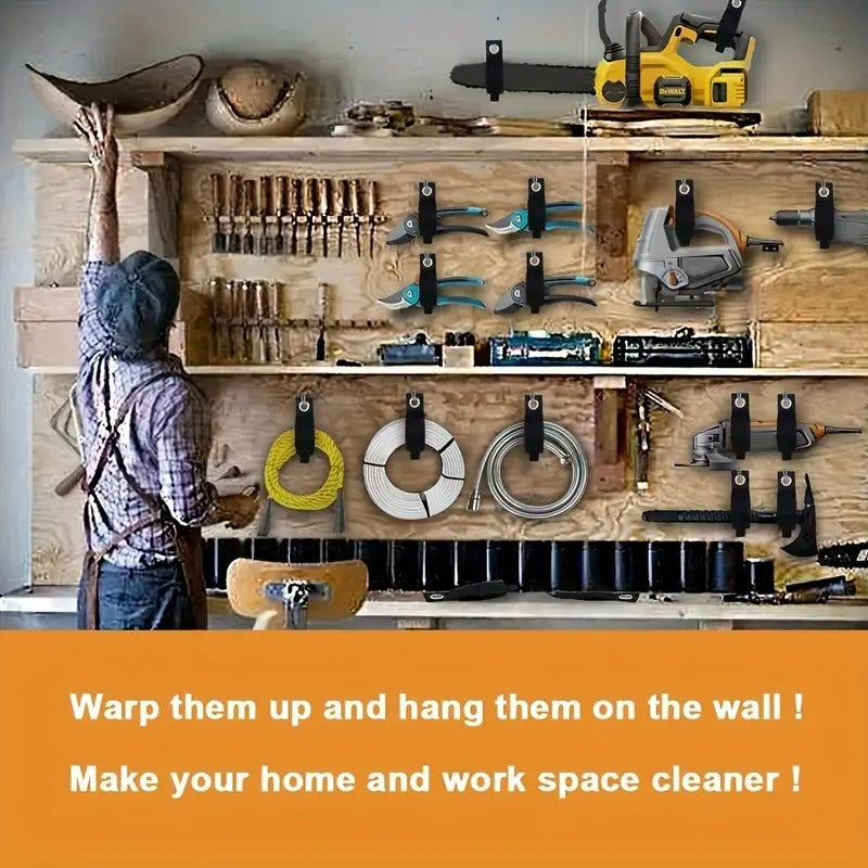 10pcs Heavy-Duty Extension Cord Organizer Hangers with Super-Strong Industrial Hooks & Loops -