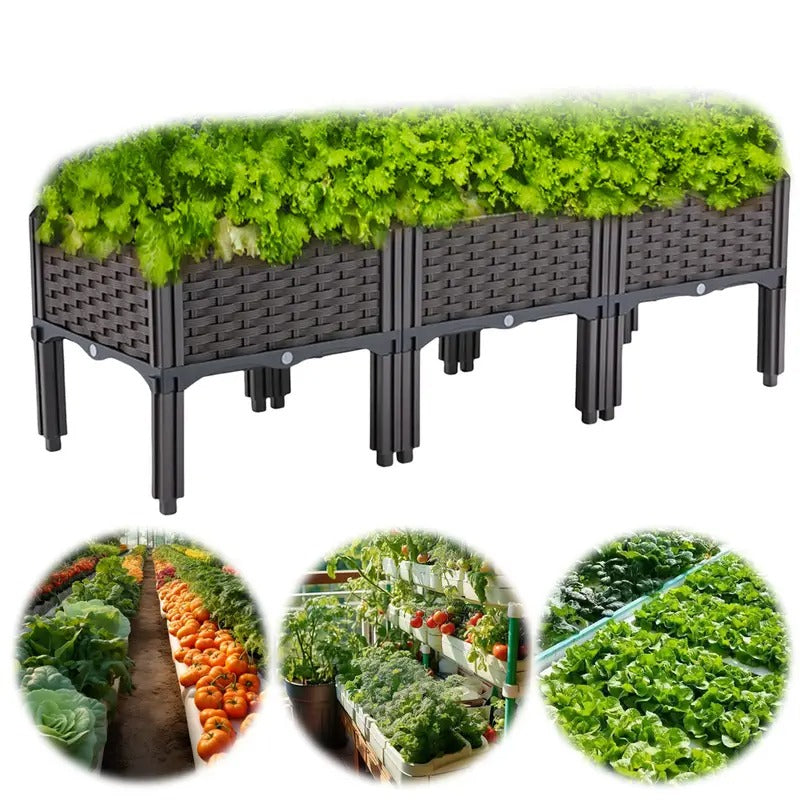 [Elevated Garden Beds] 3 Sets Raised Garden Beds Outdoor | 47.24x15.75x14.57 Inch Elevated Garden Bed with Legs, Patio Plant Boxes for Vegetables & Flowers - Heat & Frost Resistant, Drain Outlet - Indoor/Outdoor, Balcony, Yard Gardening Supplies