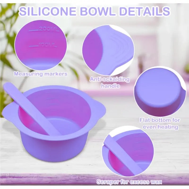 Home Bikini Hair Removal Kit for Women: Suitable for Sensitive Light Beige Brazilian Waxing Body Set - Includes 6pcs of Wax Beads in a Warm Silicone Pot, Easy to Clean