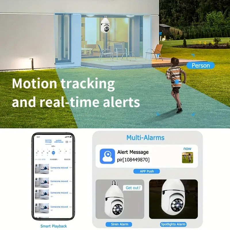 2pcs Smart HD WiFi Bulb Surveillance Camera, 360° Panoramic Monitoring, 1440P HD, with Motion Detection Alerts, Full-Color Day/Night Vision, Remote Two-Way Talk Via Smartphone