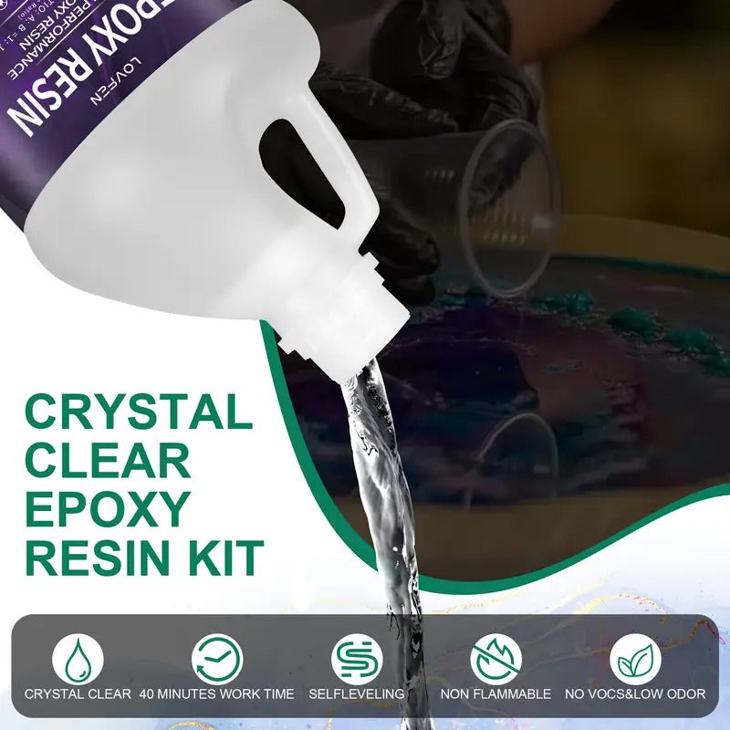 Gallon Super Clear Epoxy Resin Kit - High Gloss, No Bubble, Fast Cure, Art Resin For Jewelry Making, River Table Tops, DIY Tumblers, Molds, Art Wood Painting - Easy To Use, Low Odor, High Durability, Crystal Clear Finish