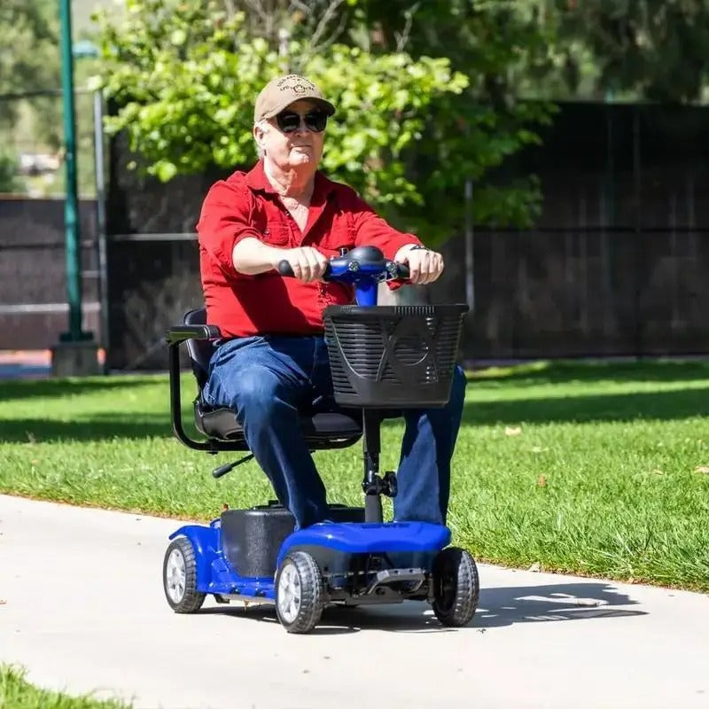 Comfortable & Convenient 10 Miles Long Range 4 Wheel Electric Mobility Scooter w/180W Motor for Seniors, Assemble Required, Up to 300Lbs Capacity, BLUE with Baskets