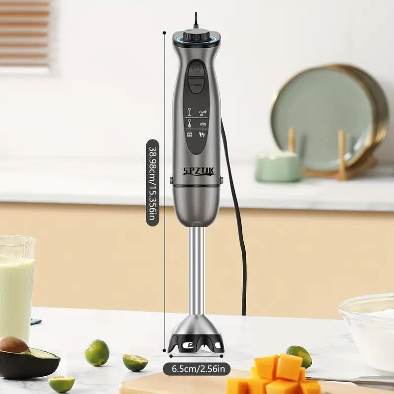 SPZTJK 5-in-1 Manual Blender with Powerful Motor, 12-Speed Rope Design, Stainless Steel & ABS Blades, Ice, Milk, Soup, and More - Gray, Kitchen Appliance, Versatile Blender, Modern Kitchenware, Durable Construction