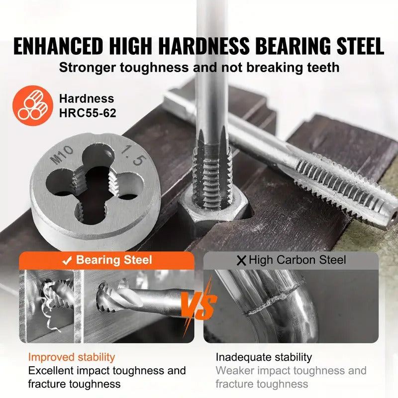 [Bearing Steel Tap and Die] 110pcs Happybuy Tap and Die Set - Metric Size M2 to M18, Bearing Steel Taps and Dies - Essential Threading Tool for Cutting External Internal Threads, with Complete Accessories and Storage Case