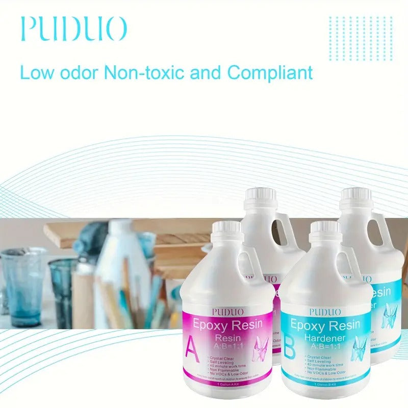 2 Gallon (256oz) Crystal Clear Epoxy Resin Kit W/ 4 Pre-Measured Bottles - Non-Yellowing! Self-Leveling & UV Resistant for River Tables, Bar Tops, Art Molds. 1:1 Mix