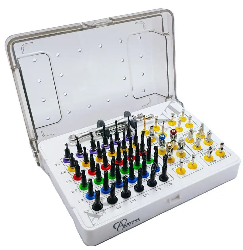 ARTIFOL 55-Piece Fully Guided Drills Kit Universal Implant Guide & Positioning Set Black Titanium Coated Drill with Torque Wrench‎ OS1053