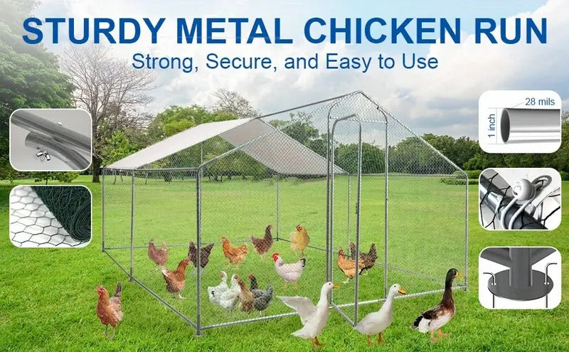 Walk-in Outdoor Chicken Runs For Yard For Chickens, Large Metal Chicken Coop With Run And Waterproof Cover, Wire Mesh Poultry Cage As Hen House, Duck Coop, Rabbit Hutch