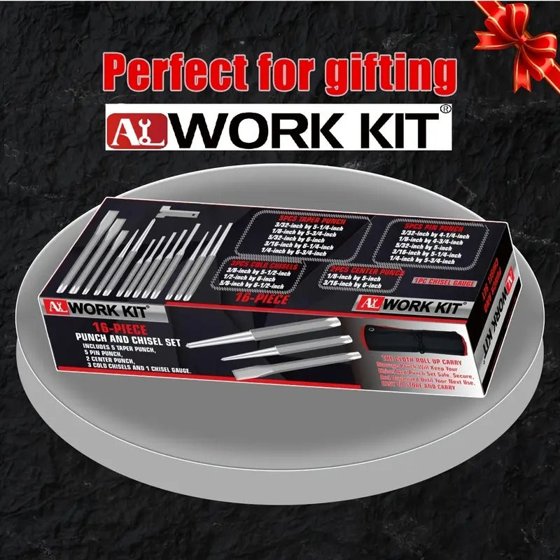 16pcs Punch And Chisel Set, Including Taper Punch, Cold Chisels, Pin Punch, Center Punch, Punching Chisel Set Suitable For Industrial Use