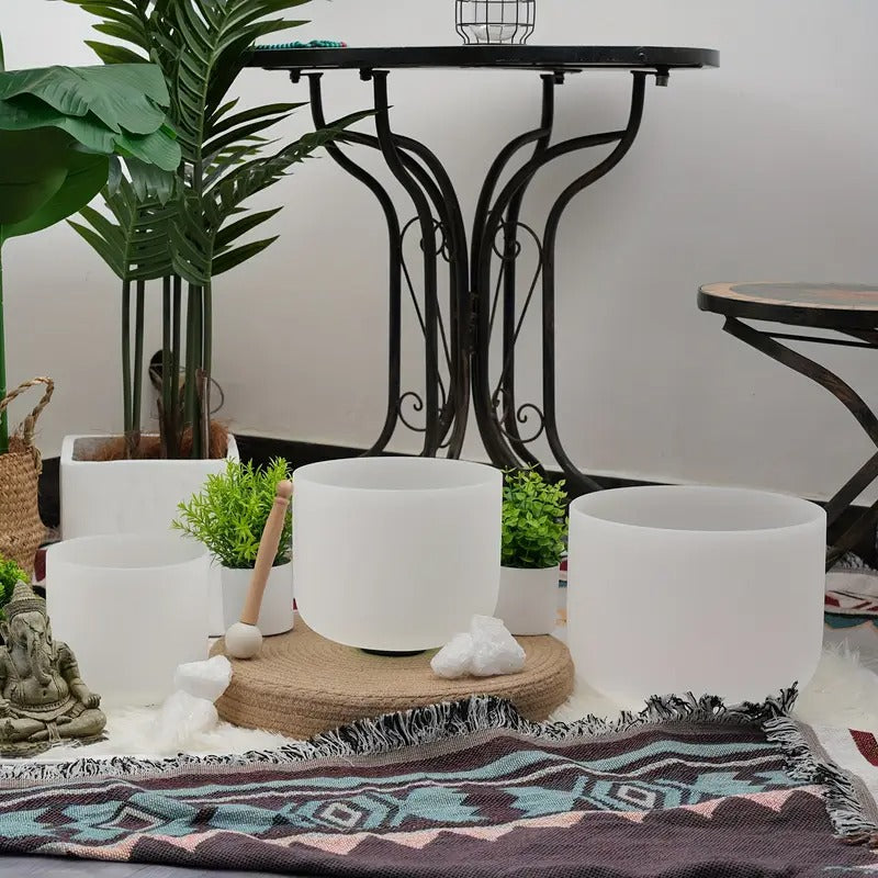 ZENFREQ 7-11 Inch Quartz Crystal Singing Bowls Set of 3 Pure White for Meditation Yoga with Case and Mallet