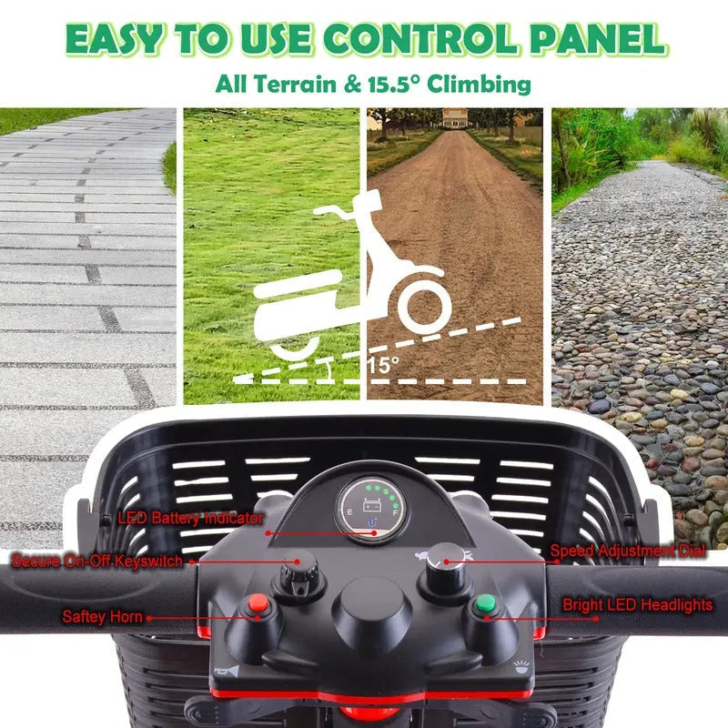 Comfortable & Convenient 10 Miles Long Range 4 Wheel Electric Mobility Scooter w/180W Motor for Seniors, Assemble Required, Up to 300Lbs Capacity, SILVER with Baskets