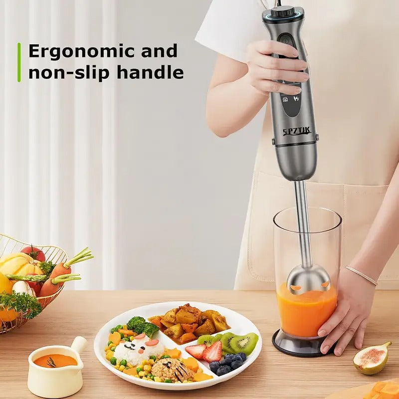 SPZTJK 5-in-1 Manual Blender with Powerful Motor, 12-Speed Rope Design, Stainless Steel & ABS Blades, Ice, Milk, Soup, and More - Gray, Kitchen Appliance, Versatile Blender, Modern Kitchenware, Durable Construction