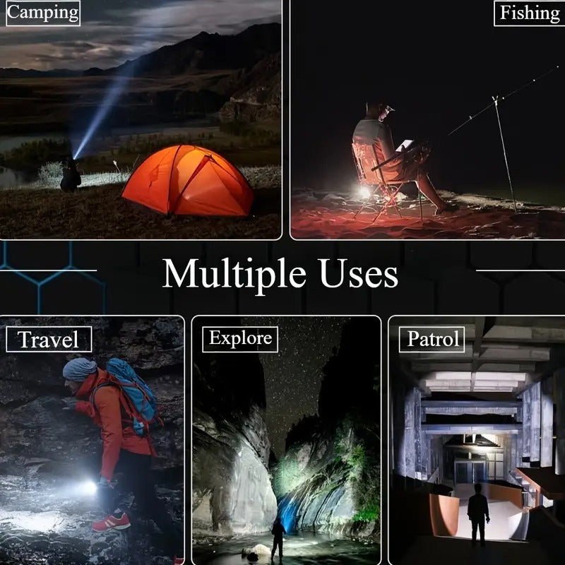 4pcs Rechargeable High-Power LED Flashlights With, Zoomable Spotlight, USB Cable, Super Bright, Long Range, Tactical Work Light For Camping, Hiking, Emergency, And Travel, Hiking Gear