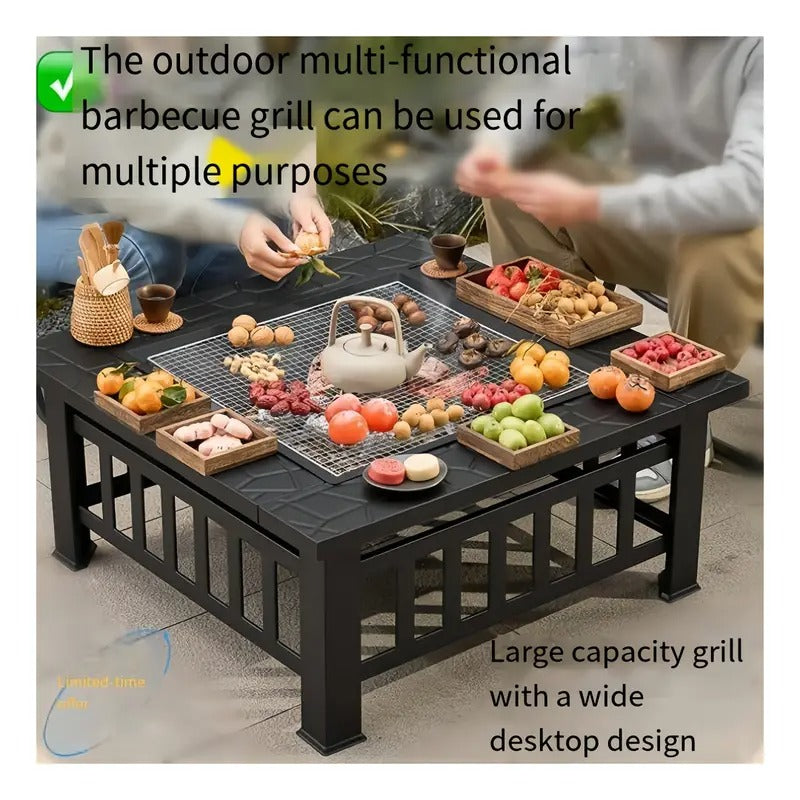 [Heavy-Duty Fire Pit] Heavy-Duty Outdoor Fire Pit with Grill Pan - Large Cooking Grate, Sturdy Metal Construction - for Backyard, Patio, Camping - Thanksgiving, Christmas, Fall Decorations - Assembly Required