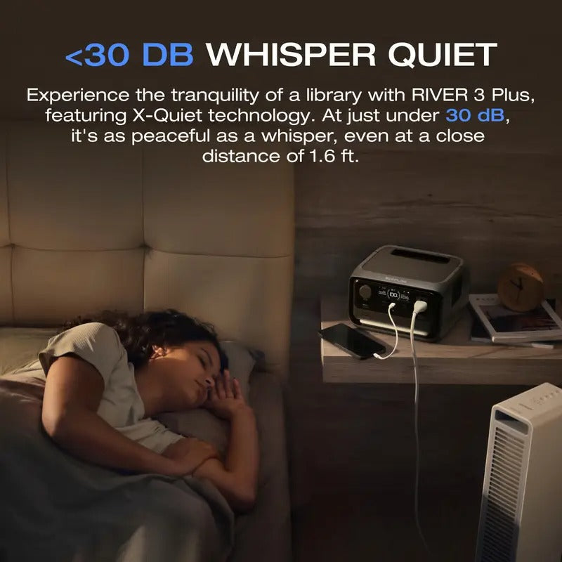 EcoFlow 268Wh Portable Power Station River 3 Plus 270, Power Bank 600W Up to 1200W High-Rated Output Power Bank with X-Boost, <30dB Quiet, 5 Years Warranty