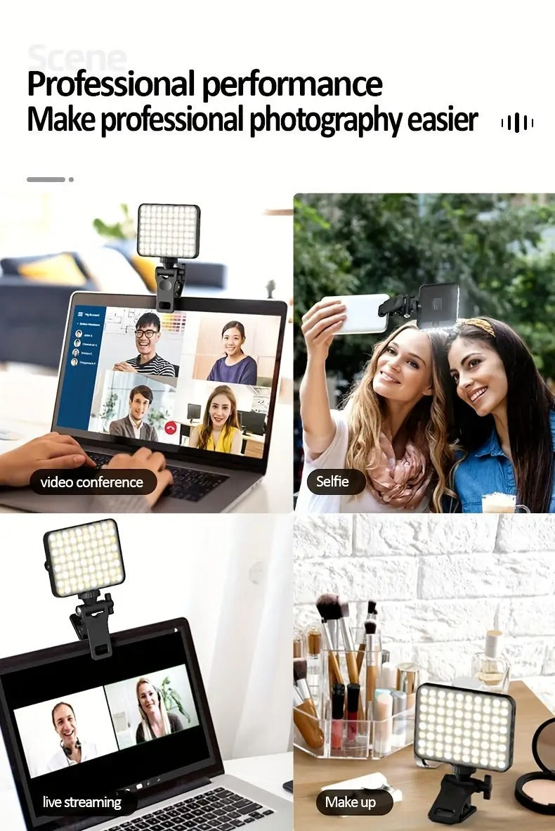 Selfie Light Portable Cell Phone Fill Light Clip Rechargeable 2000mAh Clip-on Light, Perfect Christmas Gift 60 LEDs, 3 Light Modes Camera Lighting For Cell Phone, IPhone, Webcam,