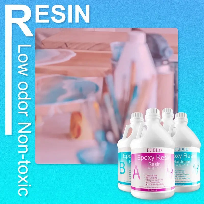 2 Gallon (256oz) Crystal Clear Epoxy Resin Kit W/ 4 Pre-Measured Bottles - Non-Yellowing! Self-Leveling & UV Resistant for River Tables, Bar Tops, Art Molds. 1:1 Mix