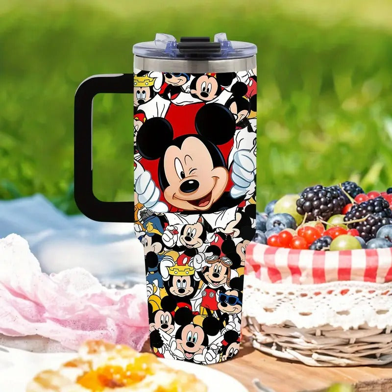 1pc Disney Mickey Mouse 40oz Stainless Steel Tumbler with Lid & Straw, Insulated for Hot & Cold Drinks, BPA-Free, Vibrant Mickey Illustrations, Perfect for Camping, Sports, Car Use