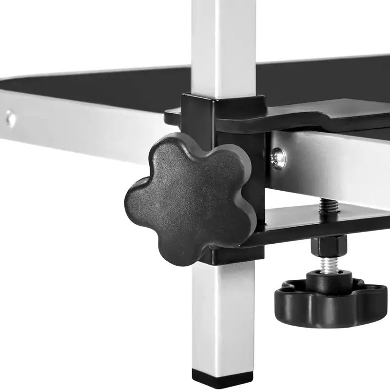 32in Foldable & Portable Pet Grooming Table for Home - Stainless Steel H-Shape Frame Height Adjustable Pet Beauty Table w/Arm/Noose/Mesh Tray