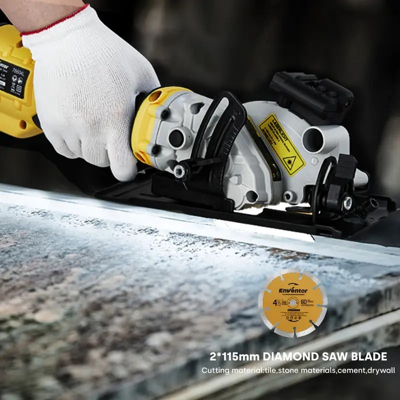 Mini Circular Saw, ENVENTOR 5.8A Compact Circular Saw With Laser Guide, Mini Saw 6 Saw Blades, Max Cutting Depth 1-11/16"(90°), 1-1/8"(45°), Ideal For Soft Metal, Wood, Tile, Drywall, And Plastic Cuts