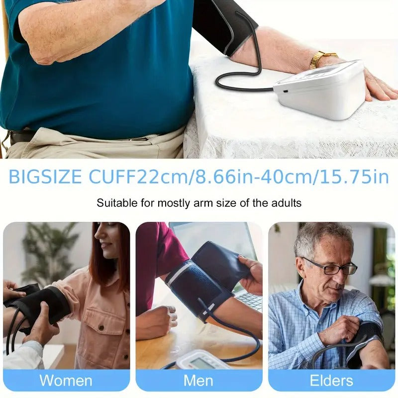Arm Blood Pressure Monitor For Adult, Blood Pressure Machine Easy To Operate, Large Backlit LCD Display, With Adjustable Cuff, 60S Fast Reading, Voice Broadcast, Hypertension Alert, 2×99 Sets Memory, Home And Travel Use, (Battery Not Included)