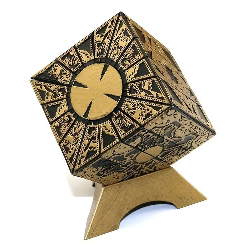 [Golden Aluminum Alloy Puzzle Box] Golden & Black Aluminum Alloy Advanced Skill Level Puzzle Box - Detachable Cube with Base, Mechanical Lament Configuration,