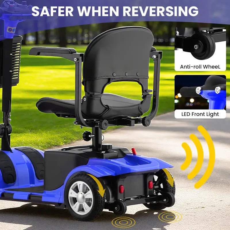 Comfortable & Convenient 10 Miles Long Range 4 Wheel Electric Mobility Scooter w/180W Motor for Seniors, Assemble Required, Up to 300Lbs Capacity, BLUE with Baskets