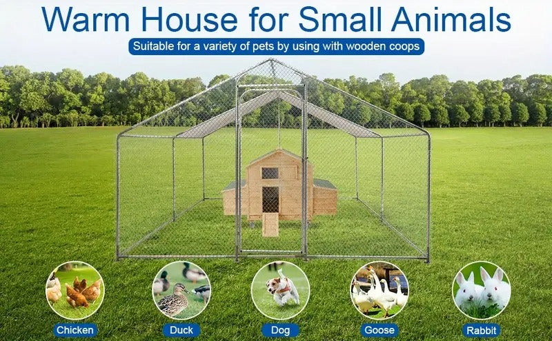 Walk-in Outdoor Chicken Runs For Yard For Chickens, Large Metal Chicken Coop With Run And Waterproof Cover, Wire Mesh Poultry Cage As Hen House, Duck Coop, Rabbit Hutch