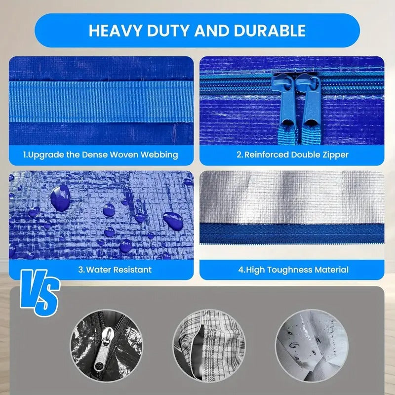 Ornament Storage Simple Deluxe 20 Pack Extra Large Moving Bags With Lids, Reinforced Handles And Zippers, Heavy Duty Storage Tote For Moving Travel Camping Space Saving, Blue