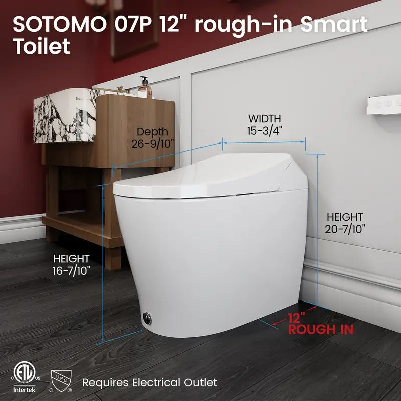 Smart Toilet with Built-In Bidet, Auto Open and Close Lid, Heated Seat, Warm Air Dryer, Night Light, 1.06 GPF Powerful Auto Flush and Blackout Flush, Easy Operation by Knob, Remote, Kick Button