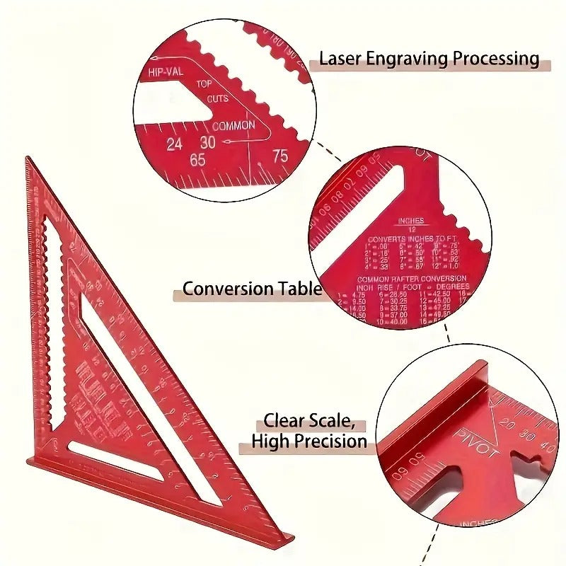 12 - Inch Aluminum Alloy Triangular ruler Square, with An Angle Protractor And Metric Scale. It Is A Durable Metal Measuring And Marking Tool, Suitable for Home Decoration And Woodworking.