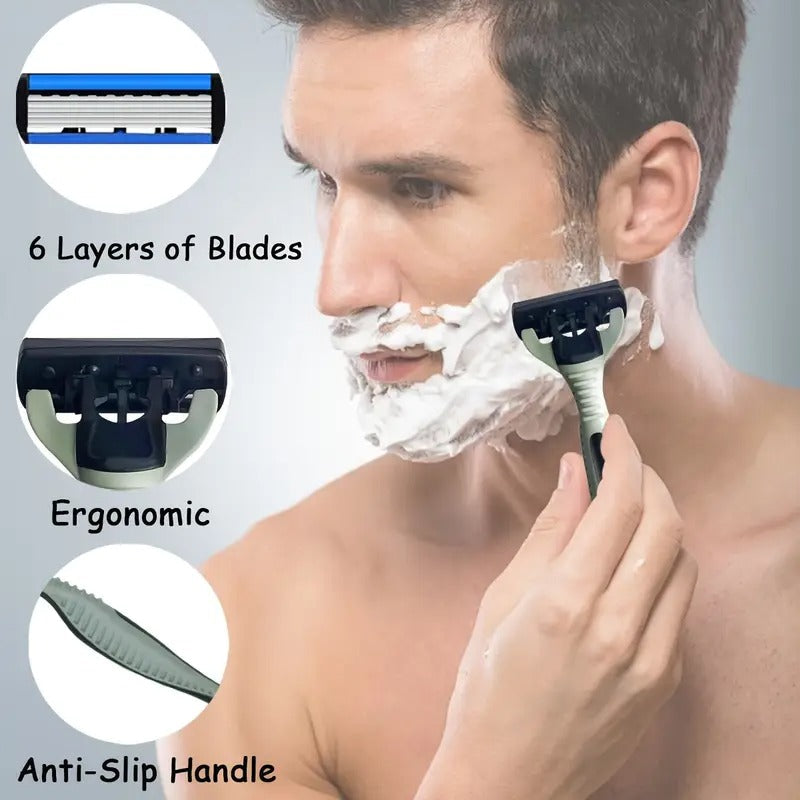 Premium Mens Safety Razor Set, Ergonomic Design for Smooth Hair Removal-6-Layer Stainless Steel Shaving Heads - Replaceable & Durable Shaving Tools