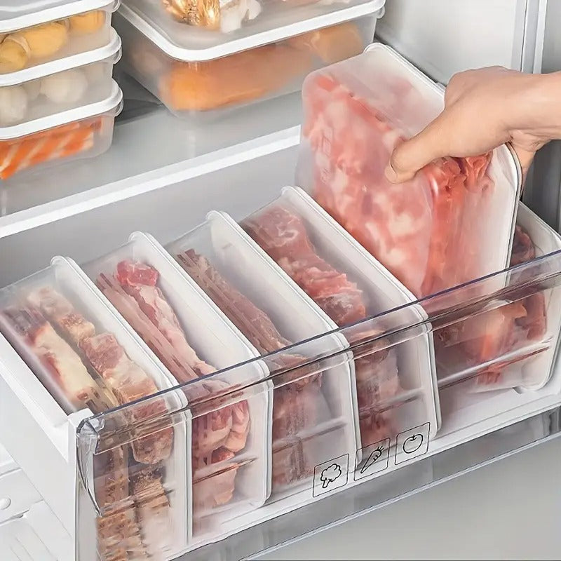 6pcs 1500ml/ 52oz Refrigerator Frozen Meat Storage Box, Multi-purpose Reusable Sub-Packaging Freshness Box, Multifunctional Food Storage Container, Soft Seal Cover, Suitable for Meat, Fruits and Vegetables,
