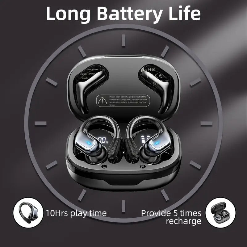 [Pure Bass Sound] LIFEBEE Wireless Earbuds | Earphones with Earhooks | Pure Bass Sound | ENC Noise Cancelling | Dual-LED Display | Built-in Microphone