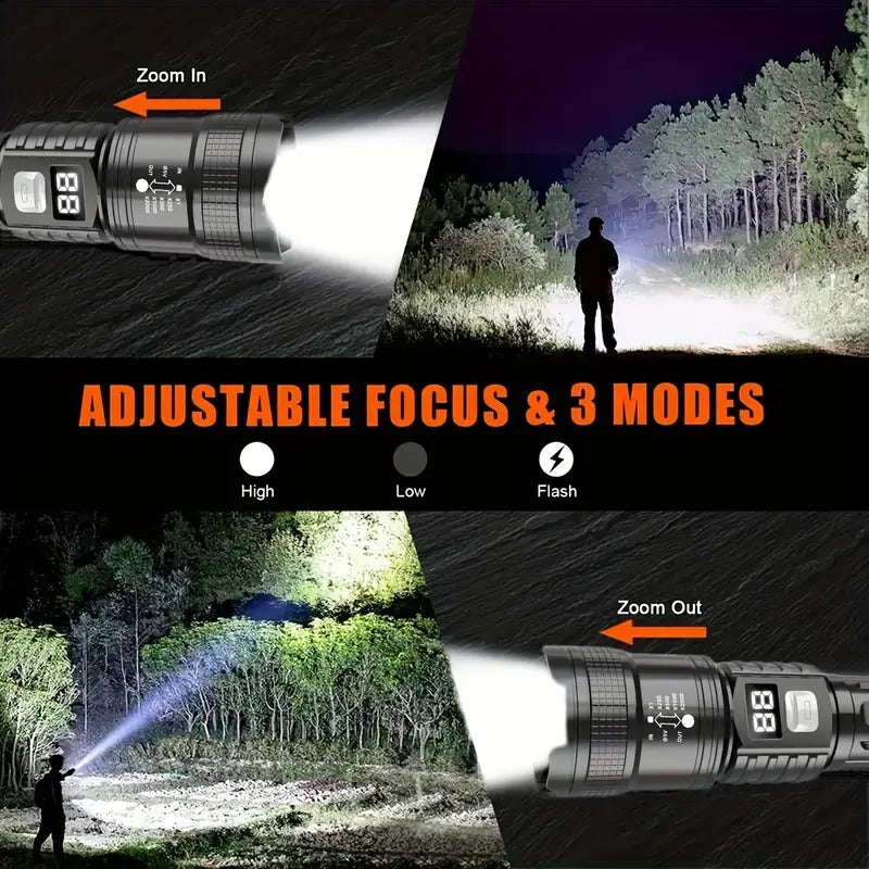4pcs Rechargeable High-Power LED Flashlights With, Zoomable Spotlight, USB Cable, Super Bright, Long Range, Tactical Work Light For Camping, Hiking, Emergency, And Travel, Hiking Gear