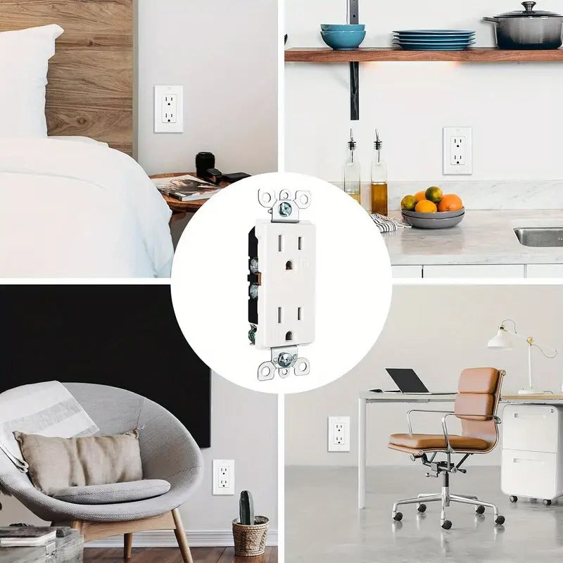 [20pcs Tamper Resistant Outlet] DEWENWILS 20pcs Tamper Resistant Decorator Receptacle Outlet, 15Amp/ 125V, Wall Plates Included, White-HRWS20A