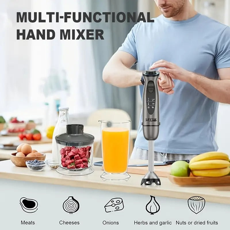 SPZTJK 5-in-1 Manual Blender with Powerful Motor, 12-Speed Rope Design, Stainless Steel & ABS Blades, Ice, Milk, Soup, and More - Gray, Kitchen Appliance, Versatile Blender, Modern Kitchenware, Durable Construction