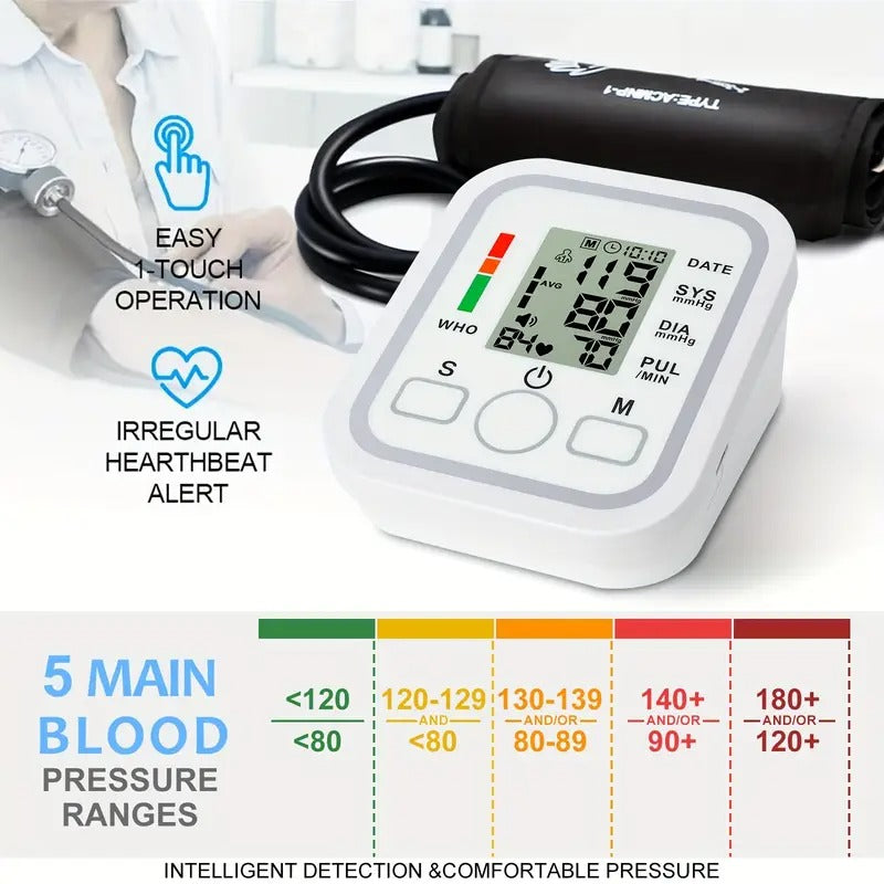 Arm Blood Pressure Monitor For Adult, Blood Pressure Machine Easy To Operate, Large Backlit LCD Display, With Adjustable Cuff, 60S Fast Reading, Voice Broadcast, Hypertension Alert, 2×99 Sets Memory, Home And Travel Use, (Battery Not Included)