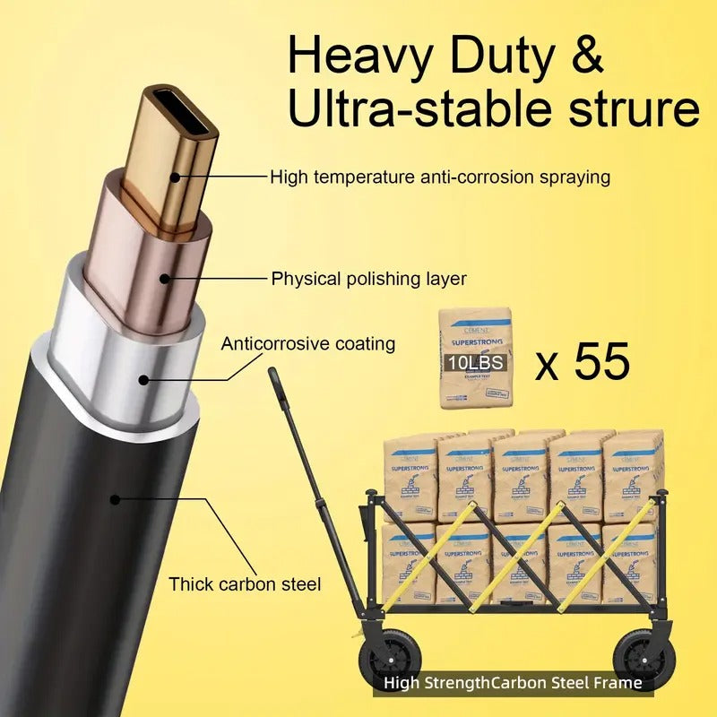 1pc Foldable Trolley Pet Transporter Beach Trolley, 550lb Heavy Duty Multi-purpose Garden Trolley with 360°All-terrain Wheels,