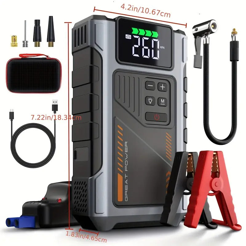 Jump Starter with Air Compressor, UltraSafe Car Battery Jump Starter, 12V Jump Starter Battery Pack, 4000A Battery Booster, Jump Box, Portable Charger And Jumper Cables For