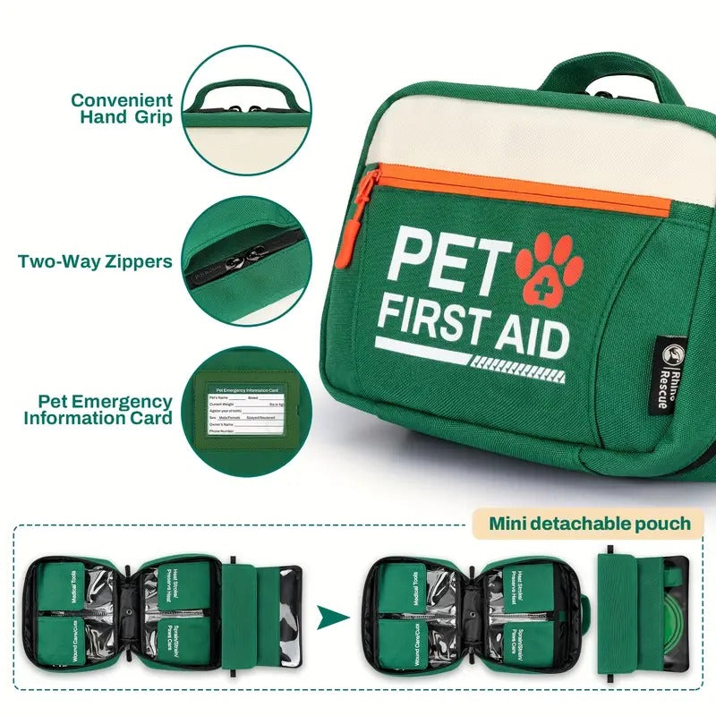 RHINO RESCUE Pet First Aid Kit, Emergency Supplies For Dogs & Cats, Safety Essentials Pack, Disposable Booties For Home, Hiking, Traveling & Camping, FSA HSA Eligible