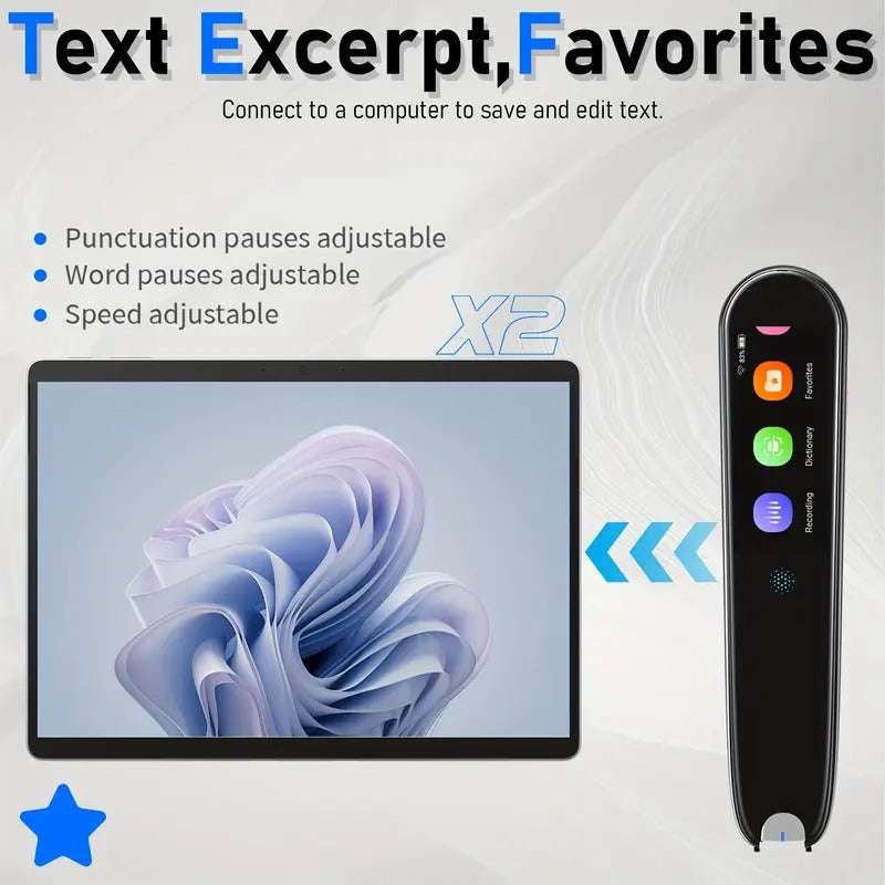 [Wireless OCR Pen] Rechargeable Wireless OCR Pen Scanner with LCD Display | Text-to-Speech Device, Dyslexia-Friendly Reader for Students & Adults, Portable Scanner, Durable Construction, Black Digital Pen for Easy