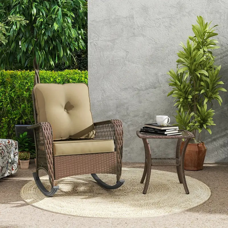 3pcs Patio Set Rocking, Rattan Outdoor Rocking Patio Bistro Set With 2 Rockers And 1 Side Table With 4'Thick Cushions For Backyard, Porch, Balcony, Poolside, And 1piece Of Chair Can Choose