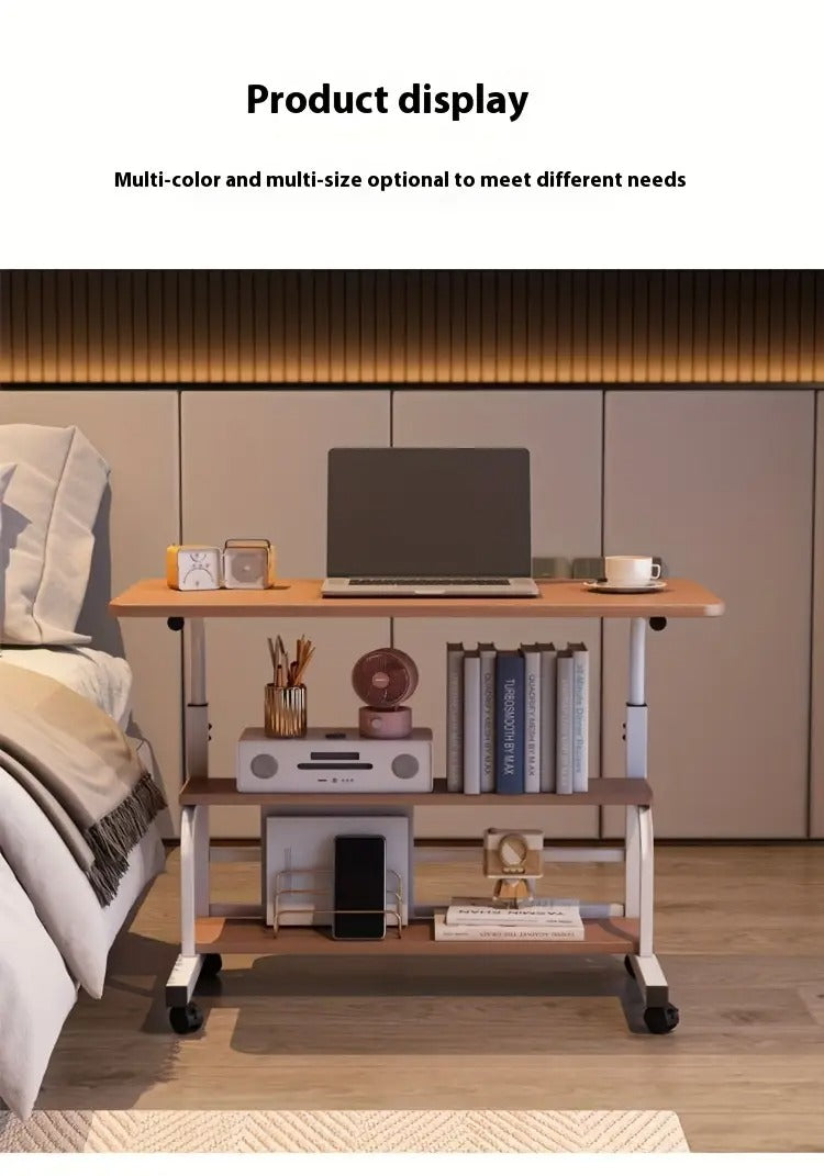 [Ergonomic Workstation] Height-Adjustable Ergonomic Mobile Three-Tier Workstation Desk | Study Desk with Locking Casters And Multi-layer Storage, Convertible Space-saving Design for Home Office/dorm/bedside