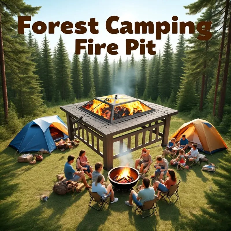 [Heavy-Duty Fire Pit] Heavy-Duty Outdoor Fire Pit with Grill Pan - Large Cooking Grate, Sturdy Metal Construction - for Backyard, Patio, Camping - Thanksgiving, Christmas, Fall Decorations - Assembly Required